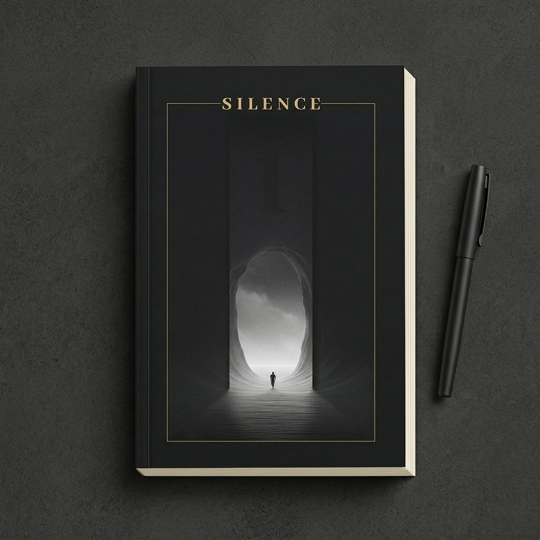 SILENCE journal front cover on dark surface